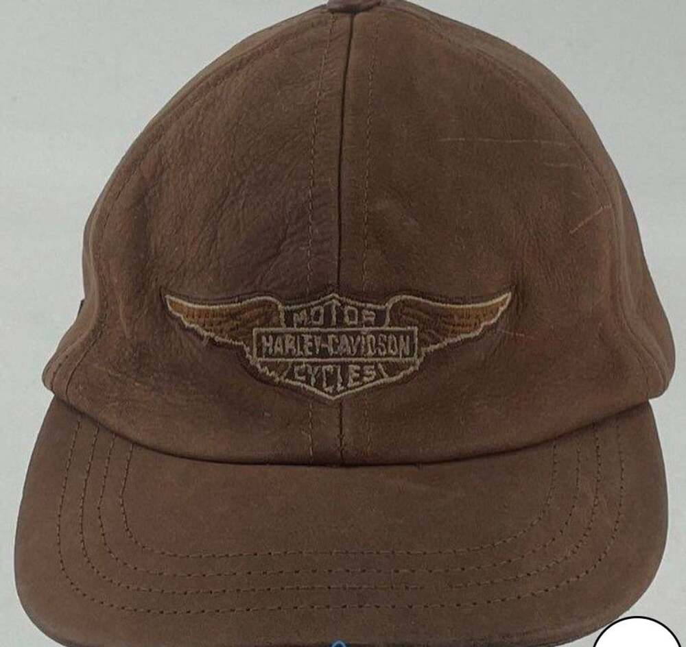Harley-Davidson Leather Baseball Hat Brown Winged Logo Adjustable